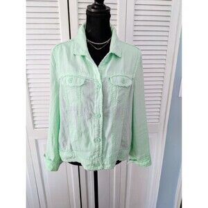 Lulu-B Linen Travel Jacket Womens L Lime Green Linen Lightweight Frayed Resort